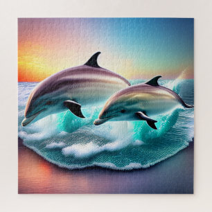 Puzzle Dauphins dans Ocean Sunset 3d Ai Art