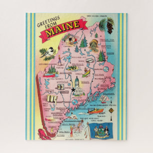 Puzzle de 16x20 de l'État du Maine de style vintag