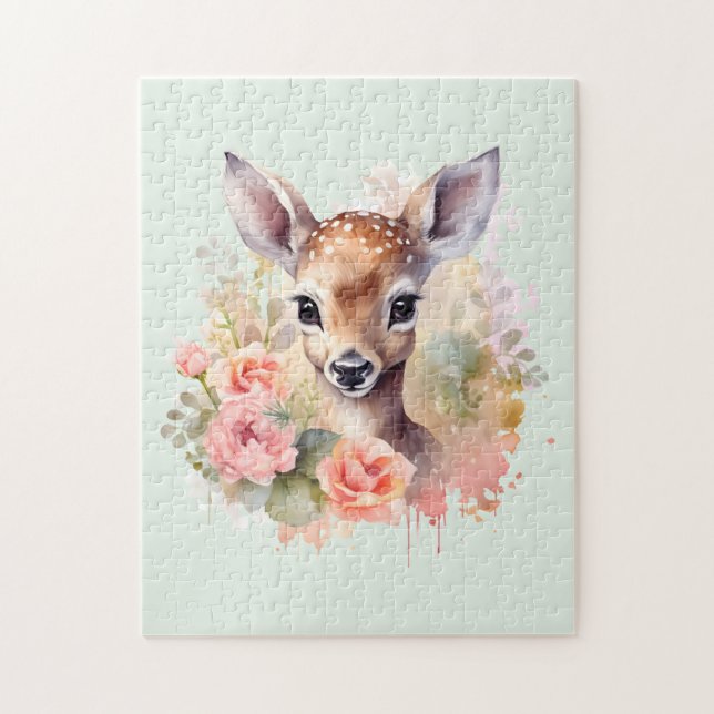 Puzzle De Beaux Cerfs Entourés De Roses (Vertical)