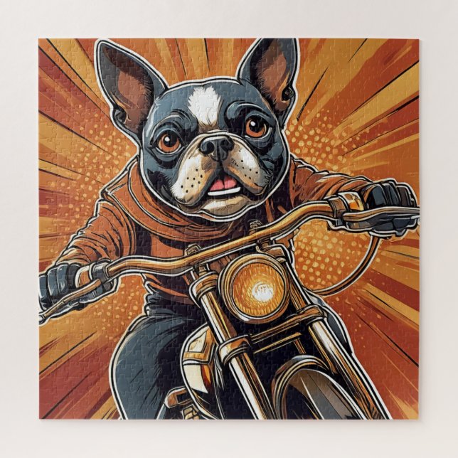 Puzzle de Boston terrier Biker (Vertical)