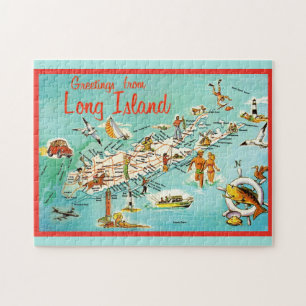 Puzzle de carte rétro de Long Island 11x14