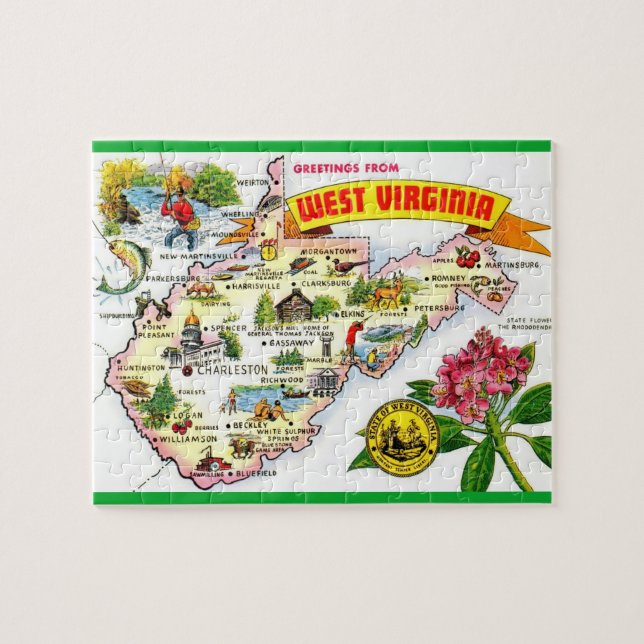 Puzzle de cartes colorées de Virginie-Occidentale (Horizontal)