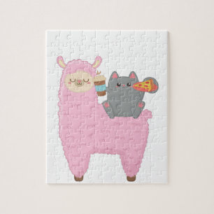 Puzzle de chat mignon chevauchant un lama