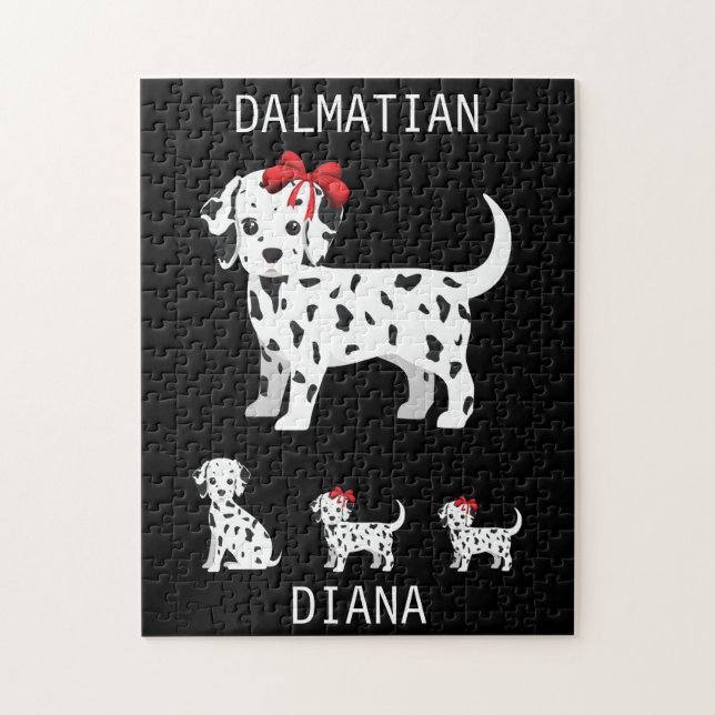 Puzzle de chiots dalmate avec nom personnalisé. (Vertical)