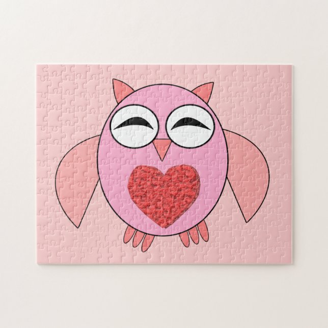 Puzzle de Chouette Coeur Rose Love (Horizontal)