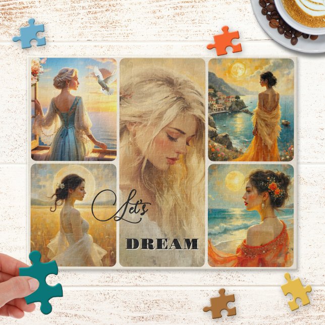 Puzzle de collage d'art fin personnalisé pour femm (Puzzle featuring a collage of retro style paintings of women)