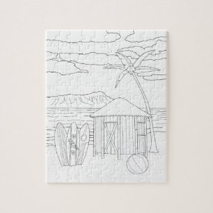 Puzzle de coloriage pour adultes de l'île Tiki Hut