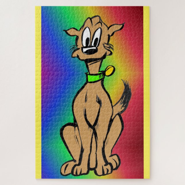 Puzzle de dessin : mignon chien assis, arc-en-ciel (Vertical)