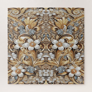 Puzzle de fleurs blanches d'or décoratif