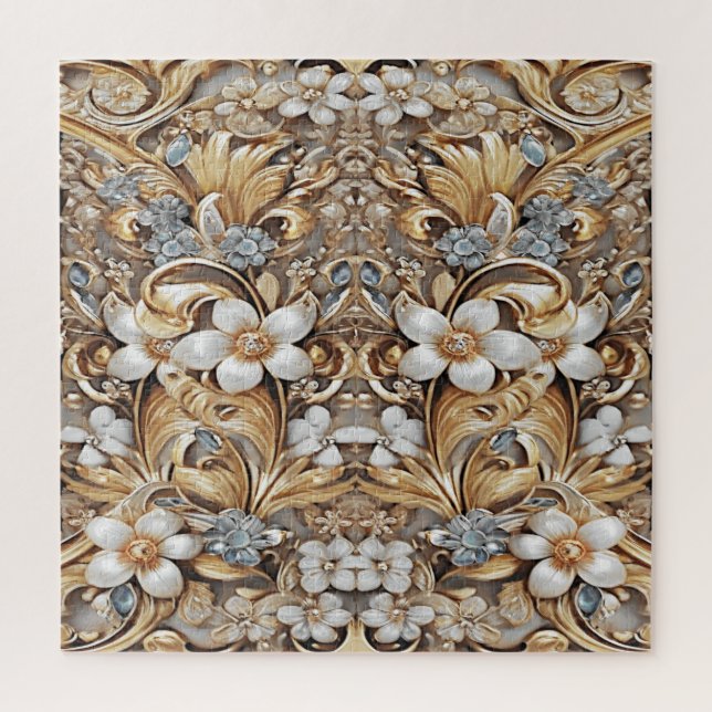 Puzzle de fleurs blanches d'or décoratif (Vertical)