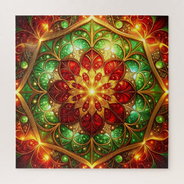 Puzzle de fleurs décoratives rouge et vert (Vertical)