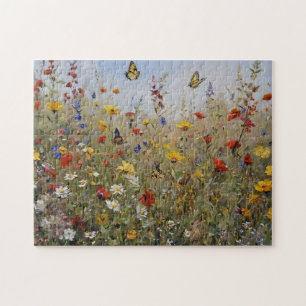 Puzzle de fleurs sauvages et de papillons