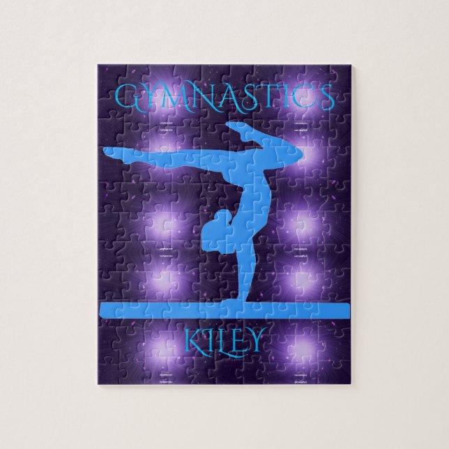 Puzzle de gymnastique avec violet & gymnaste. (Vertical)