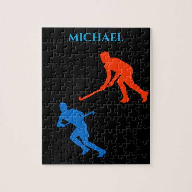 Puzzle de hockey. Nom personnalisé. (Vertical)