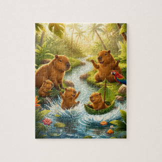 Puzzle de la famille capybara : aventure en rivièr