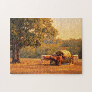 Puzzle de la ferme de vaches d'art de style vintag