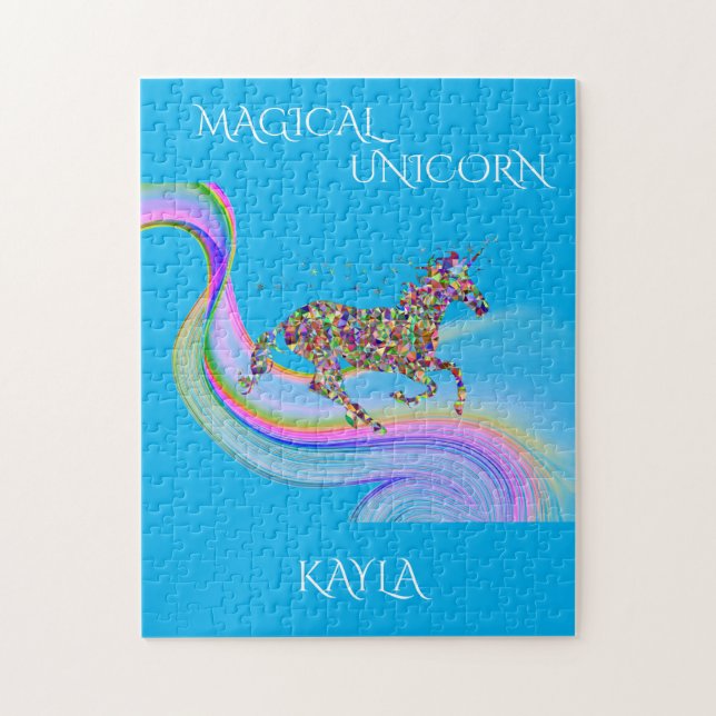 Puzzle de licorne magique avec nom personnalisé. (Vertical)