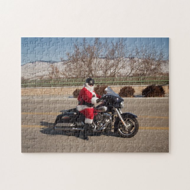 Puzzle de moto du père noël de motard (Horizontal)