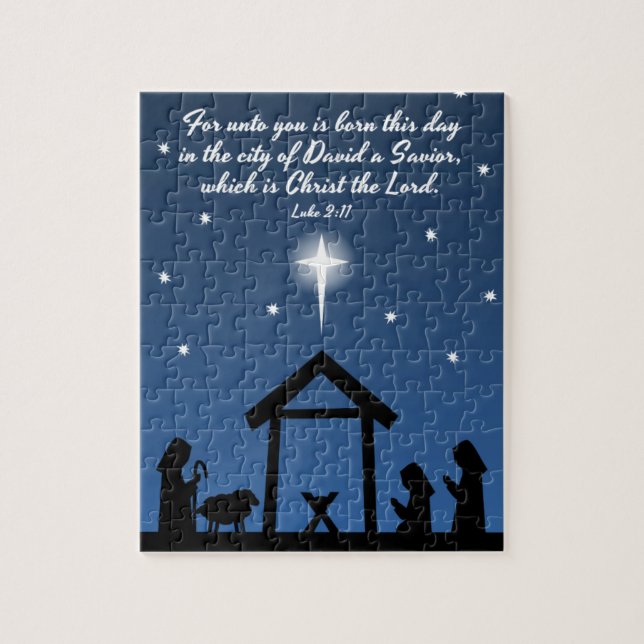 Puzzle de nativité de Noël avec le vers de bible (Vertical)