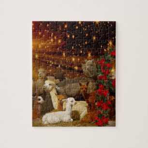 Puzzle de Noël d'alpaga avec la boîte-cadeau
