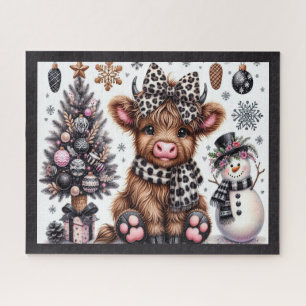 Puzzle de Noël rustique Vache des Highlands