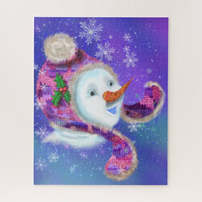 Puzzle de Noël Snowman en rose violet Casquette Be (Vertical)
