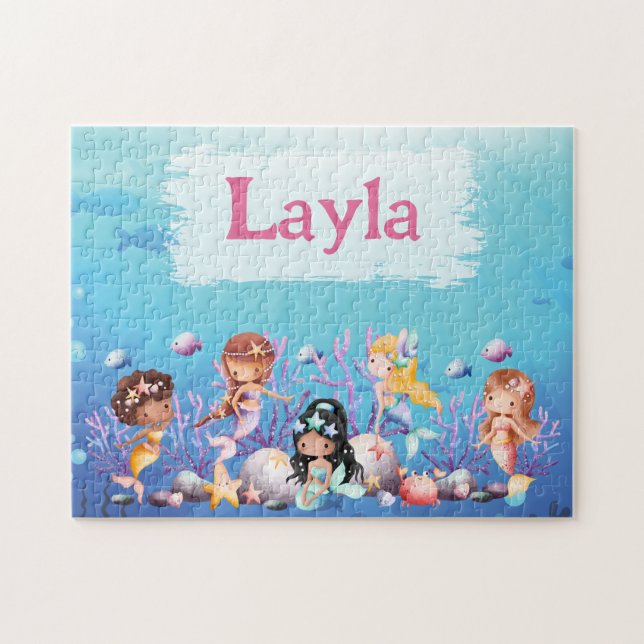 Puzzle de nom d'enfant de sirène personnalisée (Horizontal)