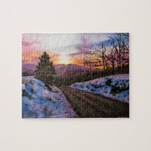 Puzzle de paysage de neige violette en hiver
