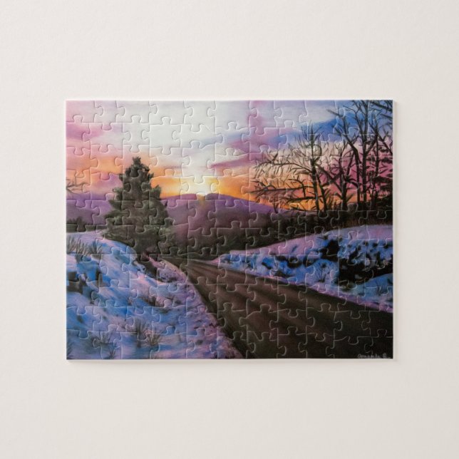 Puzzle de paysage de neige violette en hiver (Horizontal)