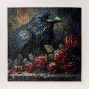 Puzzle de peinture gothique corbeau et roses lunat