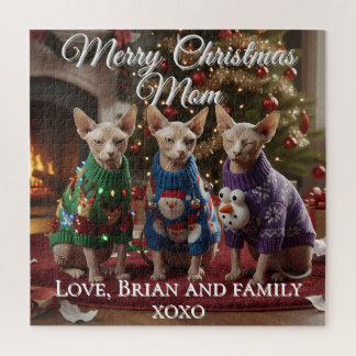 Puzzle de photo drôle de Noël de chats Sphynx