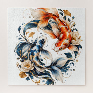 Puzzle de poissons Koi bleu et orange