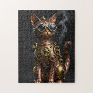 Puzzle de portrait de chat mécanique Steampunk