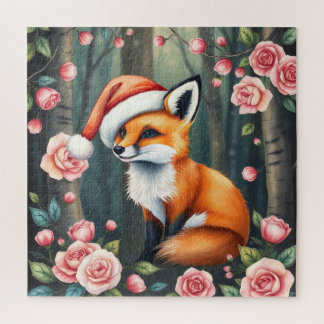 Puzzle de renard des bois avec un chapeau de Noël