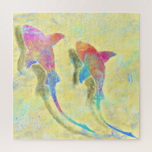 Puzzle de requins colorés - Peinture (Vertical)