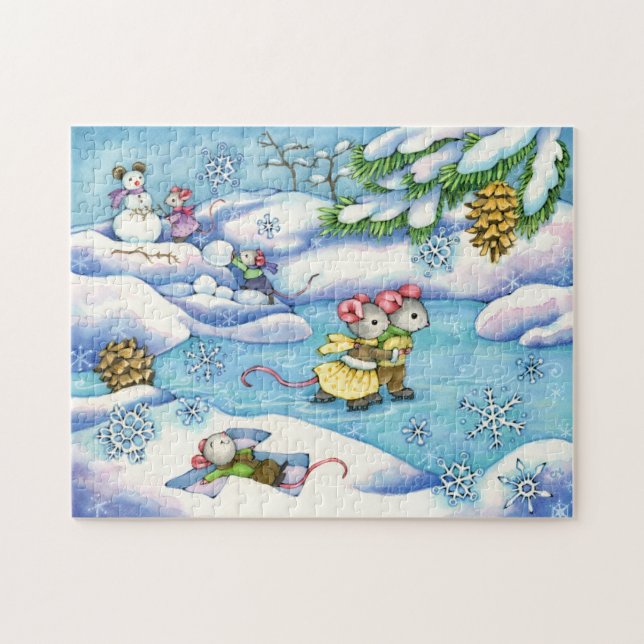 Puzzle de souris de patinage de glace d'hiver (Horizontal)