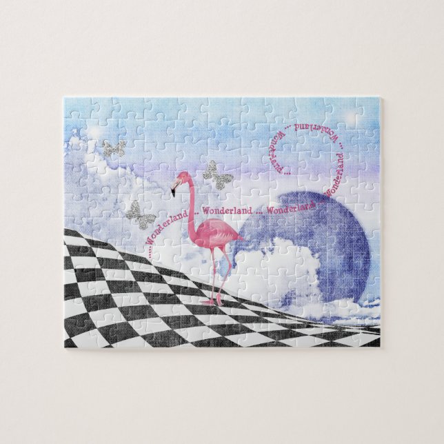 Puzzle de thé de chat de Cheshire de Flamant rose (Horizontal)