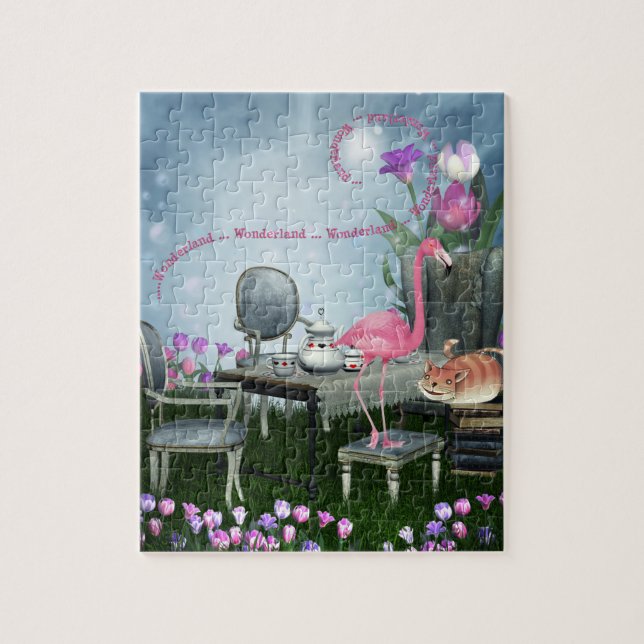 Puzzle de thé de chat de Cheshire de Flamant rose (Vertical)