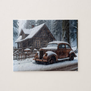 Puzzle de voiture antique d'hiver