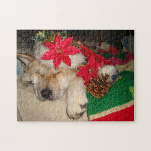 Puzzle Décor de cône de chapeau de santa chien mignonne a