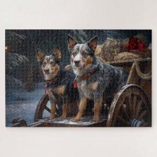 Puzzle Décor de Noël australien pour vaches enneigé et tr