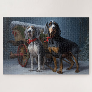 Puzzle Décor de Noël Bluetick Coonhound Snowy Sleigh