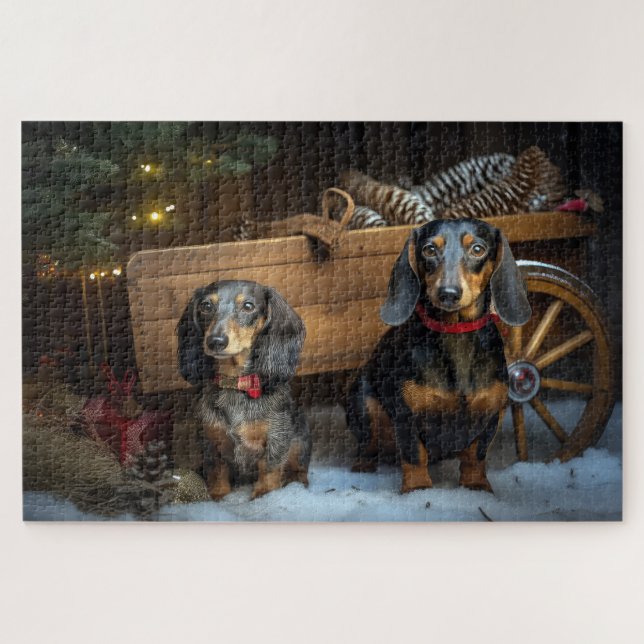 Puzzle Décor de Noël Dachshund Snowy Sleigh (Horizontal)