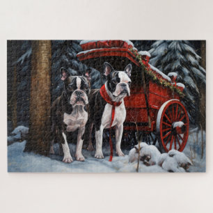 Puzzle Décor de Noël de Boston Terrier Snowy Sleigh