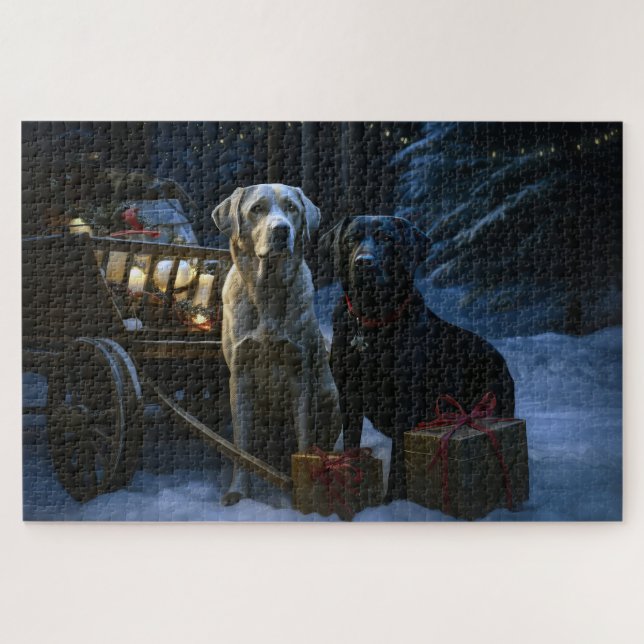 Puzzle Décor de Noël de Labrador Snowy Sleigh (Horizontal)