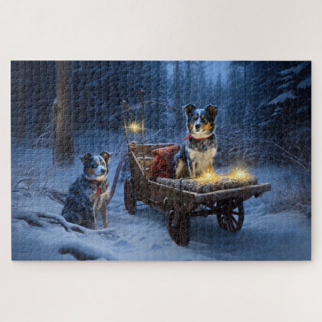 Puzzle Décor de Noël de l'hélier bleu neige (Horizontal)