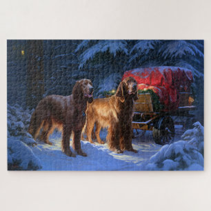 Puzzle Décor de Noël de Snowy Sleigh Setter rouge irlanda