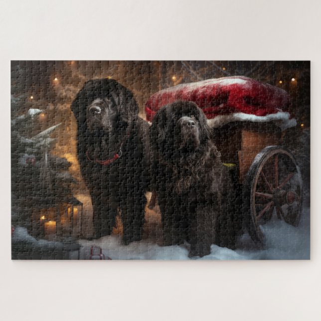 Puzzle Décor de Noël de Terre-Neuve Snowy Sleigh (Horizontal)
