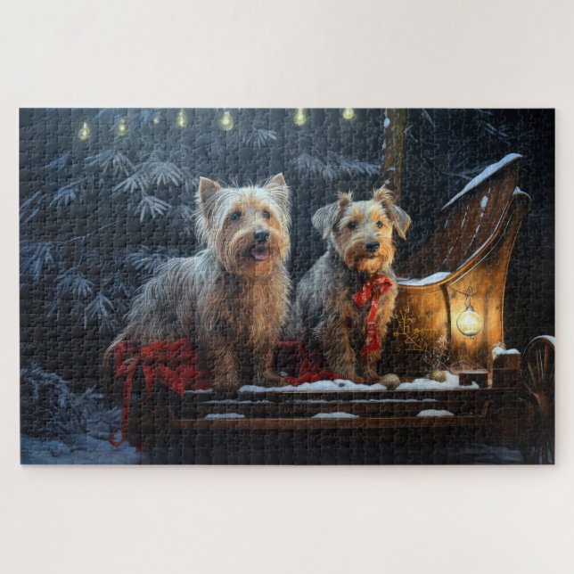 Puzzle Décor de Noël de Terrier australien Snowy Sleigh (Horizontal)