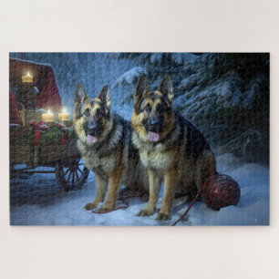 Puzzle Décor de Noël du berger allemand Snowy Sleigh
